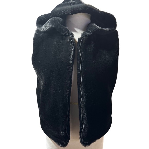Marvin Richards Jackets & Blazers - VTG Marvin Richards Faux Fur Hooded Vest Womens Medium Black Vintage Zip  USA